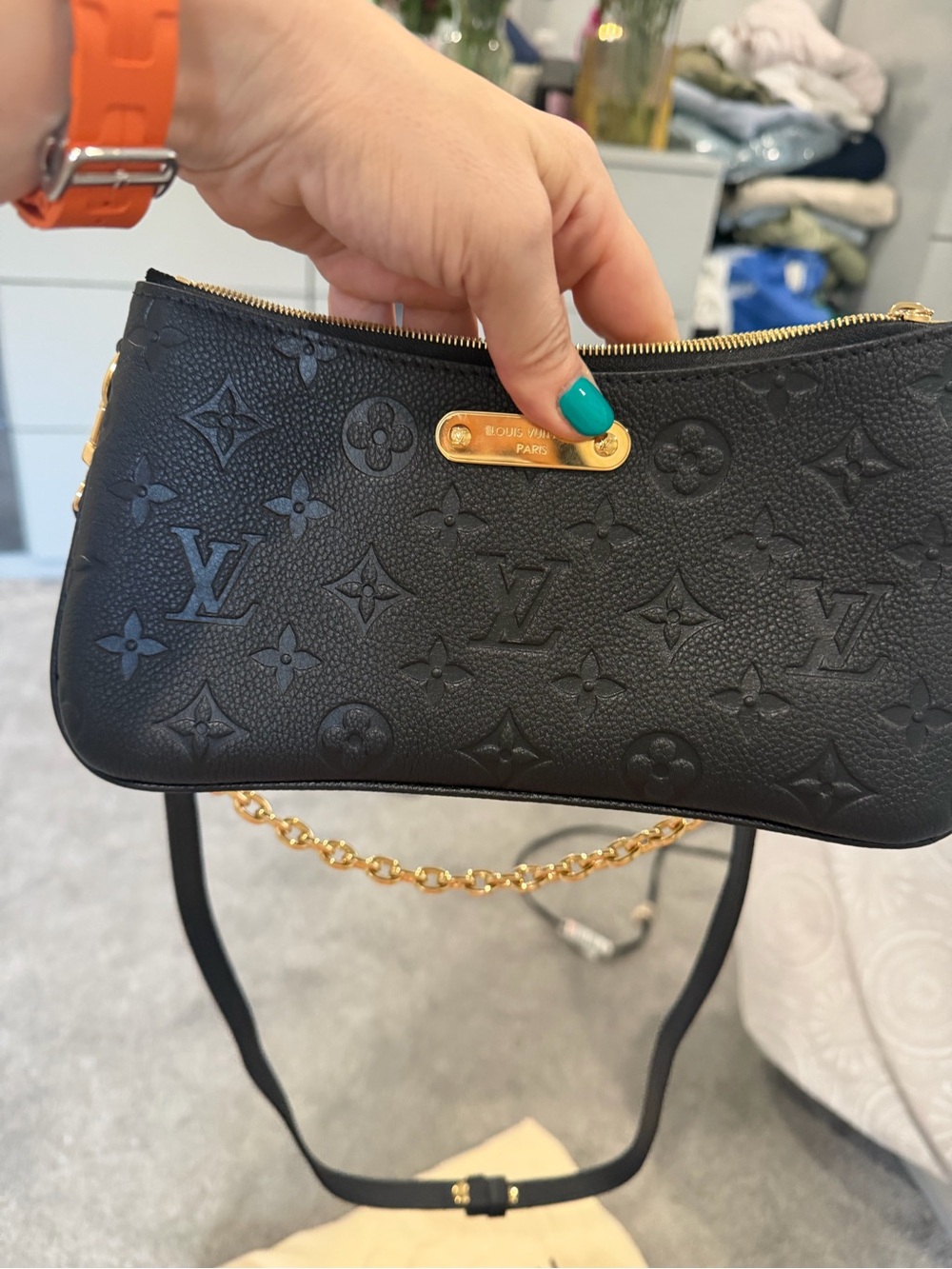 Louis Vuitton Black Monogram Empreinte Liv Pochette with Gold Hardware - Picture 3 of 5